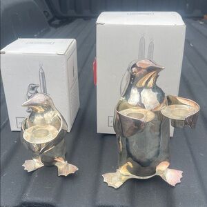 Restoration Hardware Vtg Set of 2 Penguin Candle Holders Silverplate Candlestick